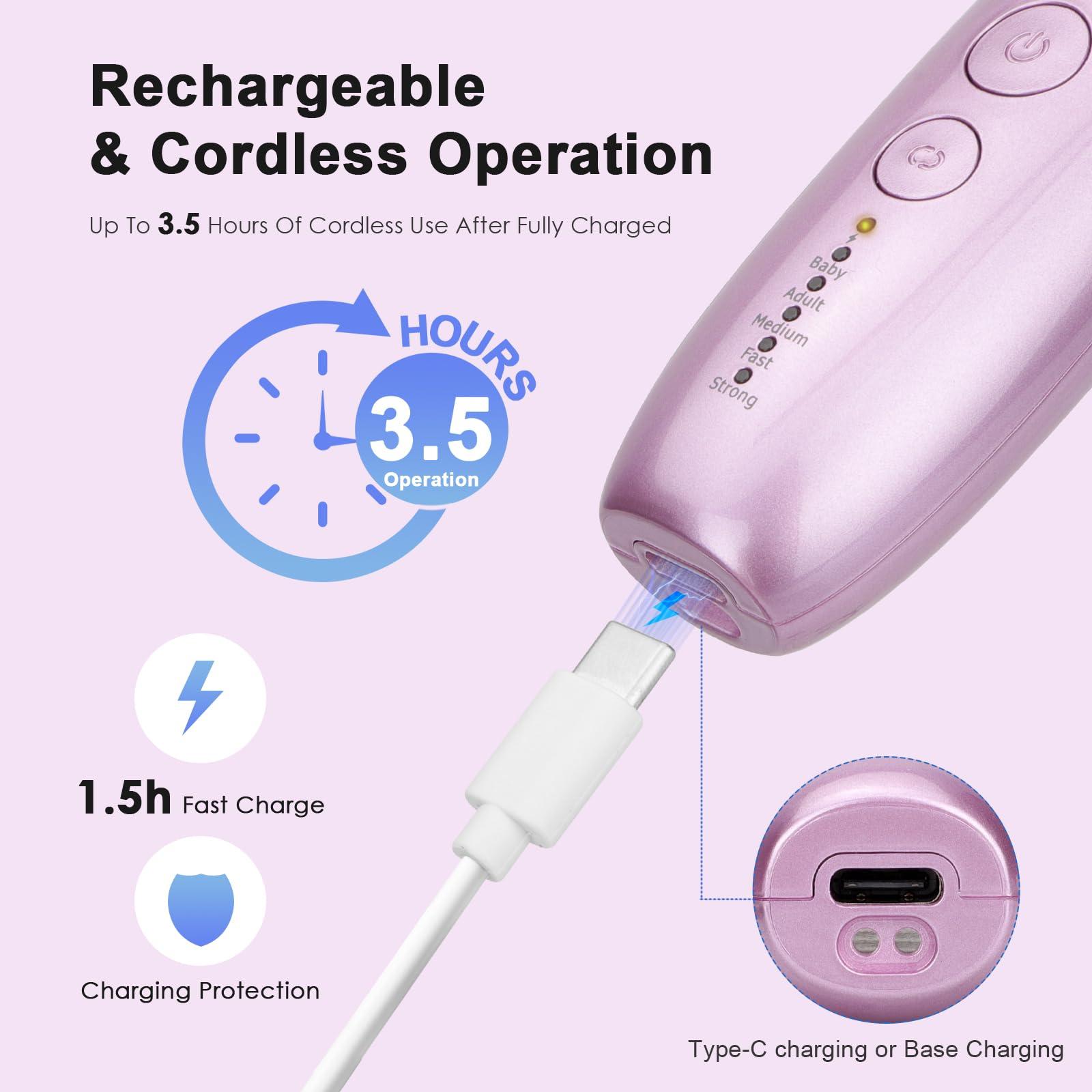 Rolokit Professional Manicure Pedicure Kit with Charging Base, Cordless Electric Nail Drill Set with 5PCS Drill Bits, 5 Speeds Electric Nail File Machine, Hand Foot Care Grinder Tool for Thick Nail Acrylic