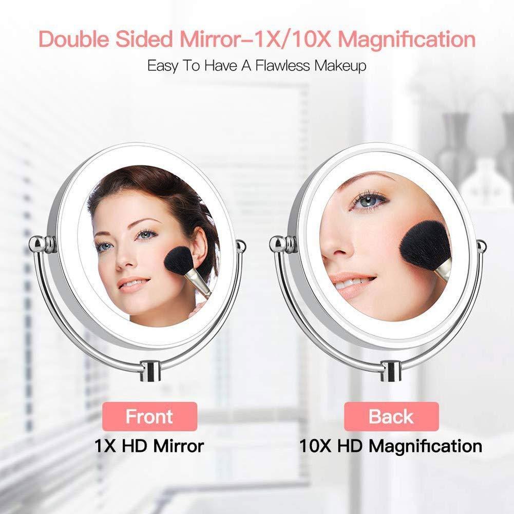 Suuim Makeup Mirror Lighted Makeup Mirror 10x Wall Mounted Shaving Mirrors Magnifying with Dimmable Lights, Bathroom Mirror with Lights and Magnification, T
