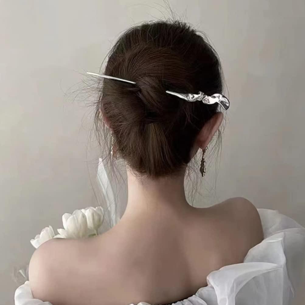 Luxshiny 2pcs Geometric Metal Hair Chopsticks Hair Stick Minimalist Jewelry for Women Girl Hair Accessories Hair Bun Accessories for Women Chopsticks for Hair Chinese Hair Accessories