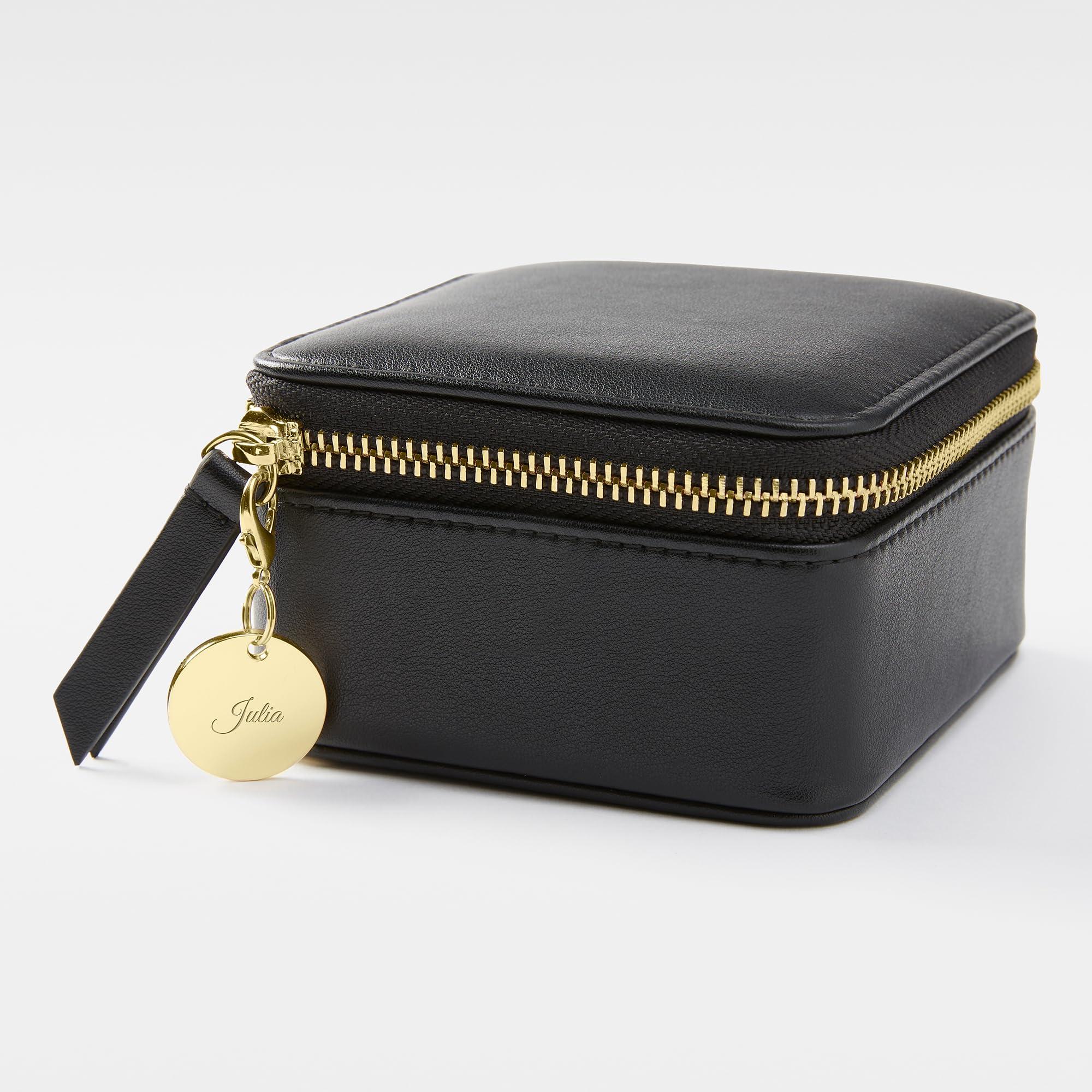 THINGS REMEMBERED THINGS REMEMBERED Engraved Black Leather Travel Jewelry Case with Charm (Free Customization)