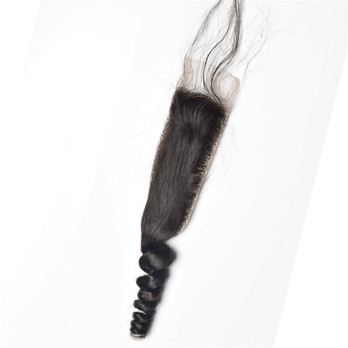 rewcoin Brazilian Loose Wave 2x6 Lace Closure 100% Unprocessed Human Virgin Hair Pre Plucked Loose Deep Wave Pre-Plucked Hairline Frontal Closure Natural Black With Baby Hair (18inch, 2x6 loose wave closure)