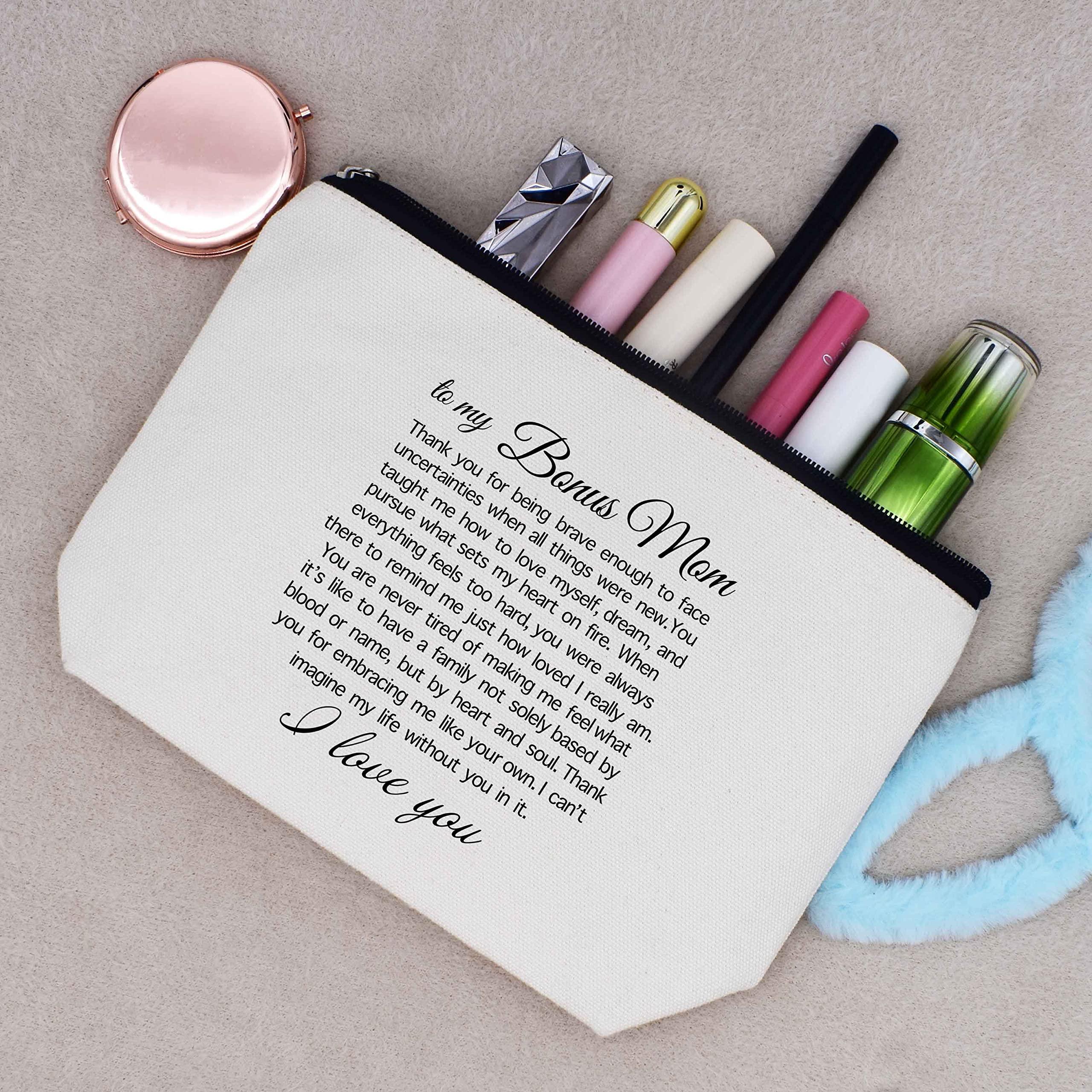 LIBIHUA Funny Gift for Bonus Mom-Mother-in-law Gift- Step Mother Gift-Birthday Mothers Day Christmas Gift for Unbiological Mom-Thank You for Embracing Me Like Your Own-Makeup Bag Cosmetic Bag Travel Pouch