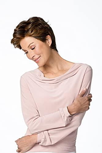 Jon Renau Maxwigs Rita Wig Color 6 Fudgesicle - Jon Renau Wigs 4\" Short Pixie Average Cap Bold Classic Look Heat Friendly Synthetic Smart Lace Front Monofilament Top Bundle MaxWigs Booklet, COmb