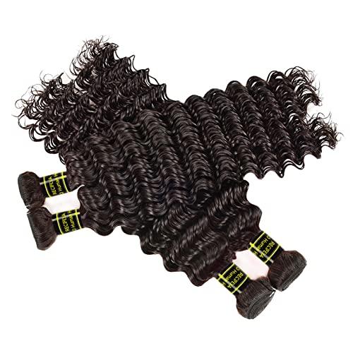 RECIFEYA Brazilian Hair Deep Wave Bundles 100% Unprocessed Virgin Brazilian Human Hair Bundles Deep Curly Hair Extensions Natural Color (22 24 26 28)