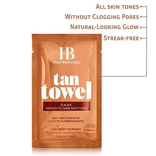 HauteBronze Tan Towels - Dark - Dark Skin Tones - Self Tanning Wipes - Half-Body 10 pack - Sunless Tanning Towelettes Provide a Streak-Free Flawless Application