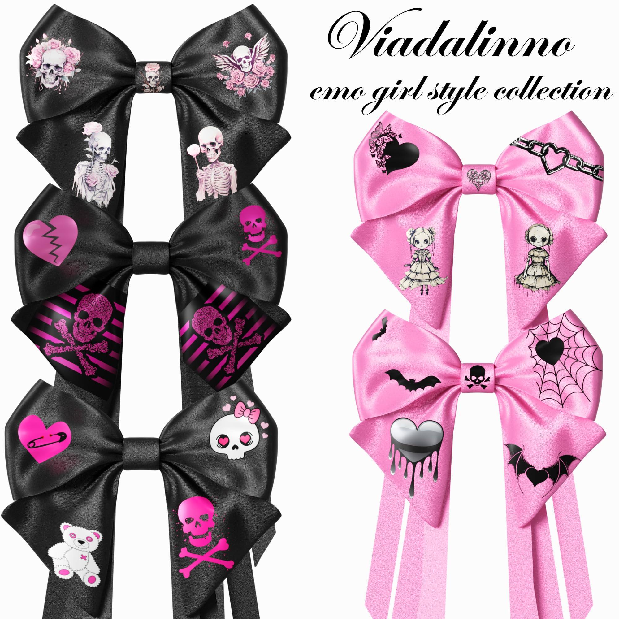 VIADALINNO Black Hair Bow Clip Ribbons Gothic Emo Alt for Teens Woman Girl Halloween