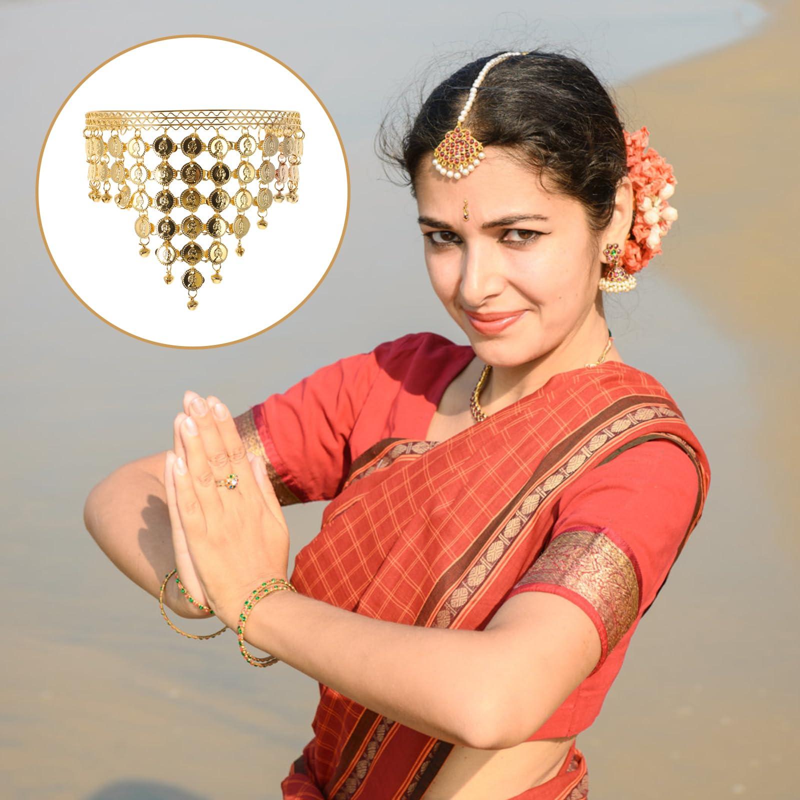 HANABASS HANABASS Belly Dancing Headband, Tribal Coined Headband Dance Hair Hoop Gypsy Jewelry with Bells and Coin Tassel Ornaments