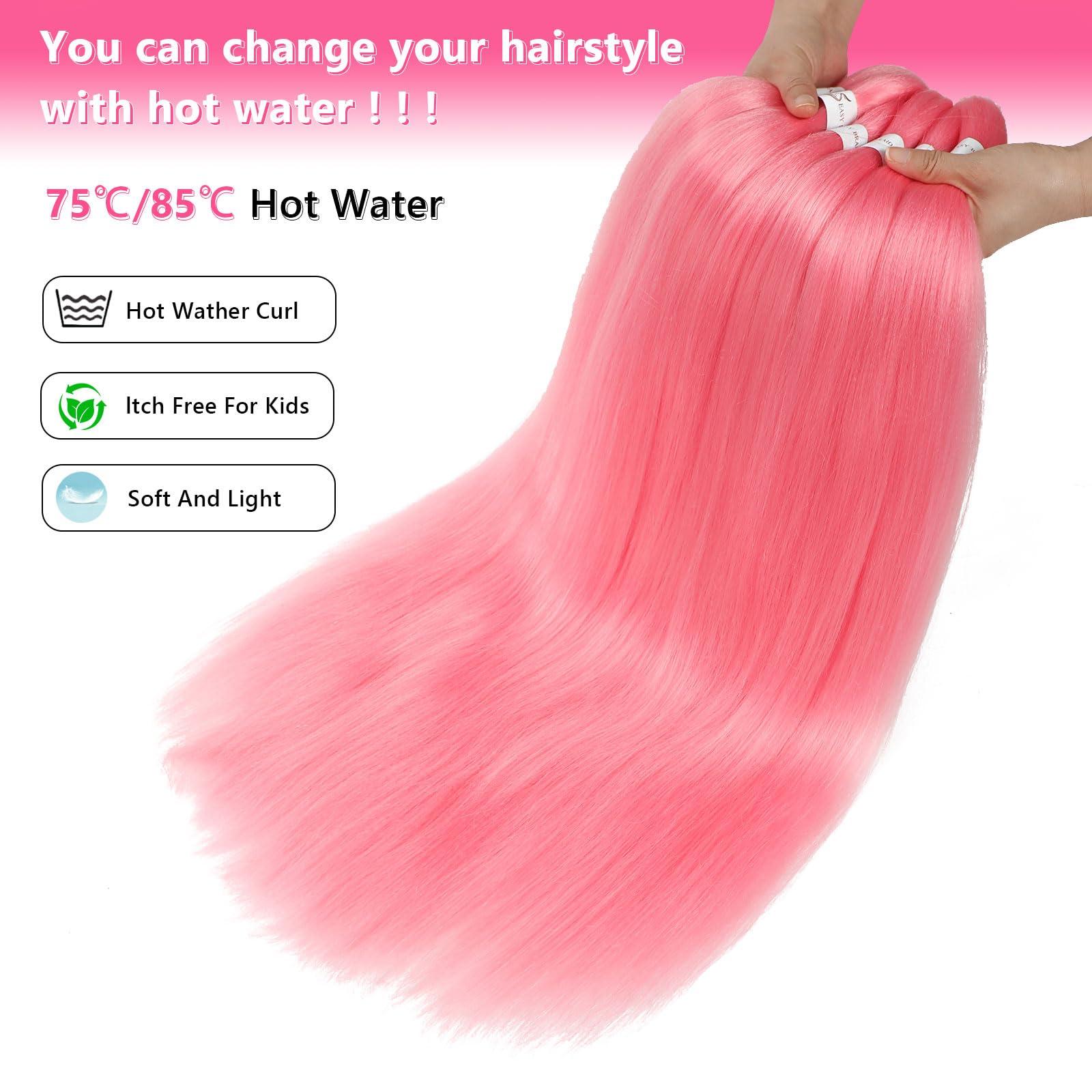 FIRSTCYH HAIR Pre Stretched Braiding Hair 30 inch Pink Braiding Hair for Black Women 8Packs Crochet Boho Braiding Hair Non Toxic (30 Inch(8packs), Pink)