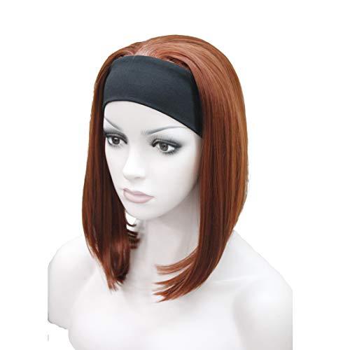 Lydell Lydell Short Straight Bob Headband Wig 3/4 wig short half Synthetic hair wig (130 Copper Red)