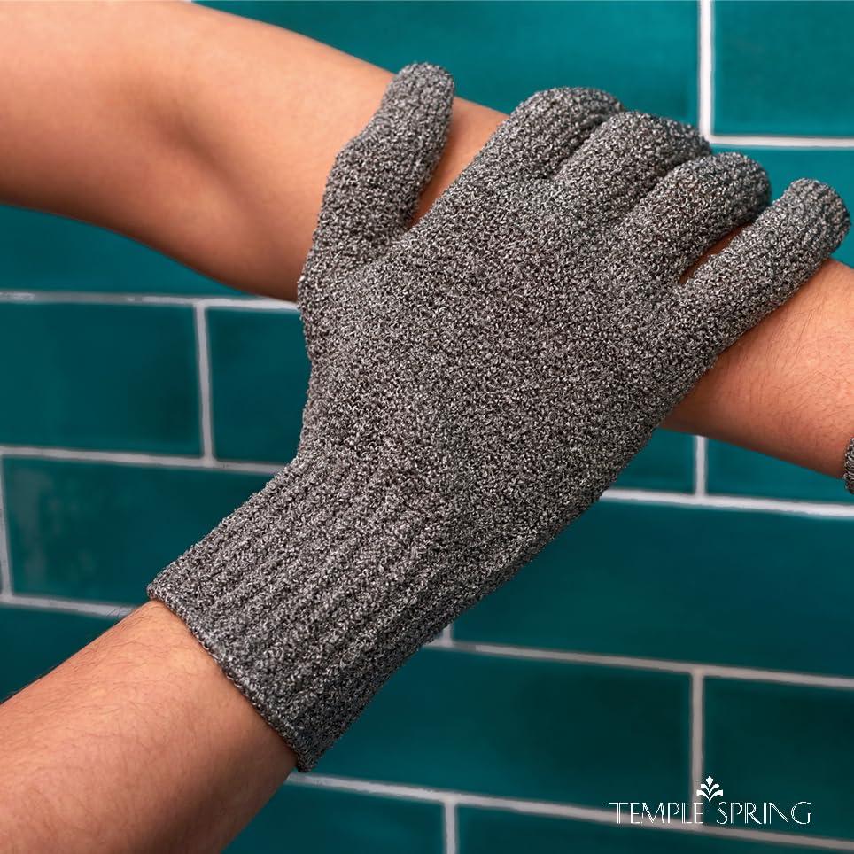 Temple Spring Temple Spring Exfoliating Glove, Carbonized Rayon Bamboo Exfoliating Body Scrubber, Loofah Washcloth, Exfoliate Loofa Shower Scrubber, Body Exfoliator Scrub, Shower Loofah Bath Sponge - Grey XL