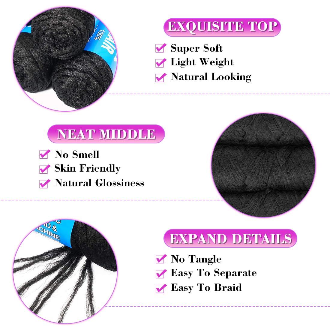 Youngther 100% Brazilian Wool Hair Acrylic Yarn for African Braids/Senegalese Twist/Faux Locs/Wraps with Crochet Hook(4 Roll, Natural Black)