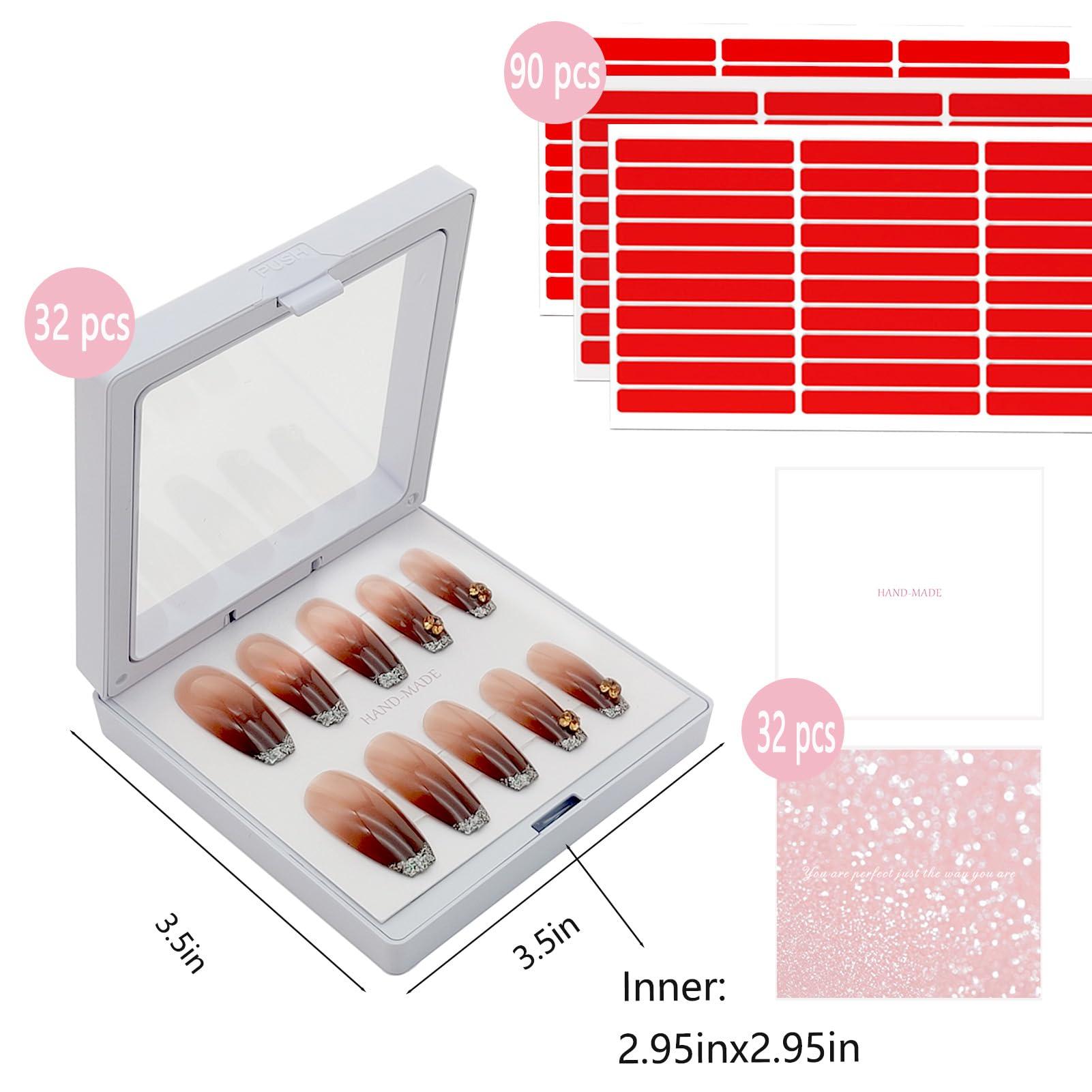 GUXACU GUXACU 32 Pack Press On Nail Packaging Boxes - 3D Floating Storage and Display Box With 90pcs Double Sided Adhesive Tape for Nail Tech