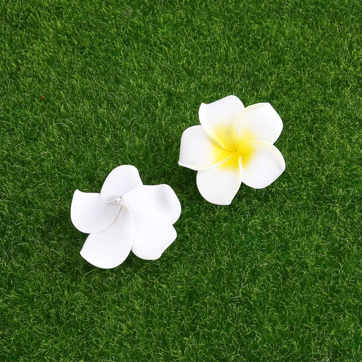 Beaupretty 100pcs Wedding Flower Frangipani Flower Fresh Flower Leis Artificial Frangipani Hawaiian Flowers Hawaiian Flower Hair Flower Hair Wreath Flower Hair Clips Foam Diy Bride White 6cm