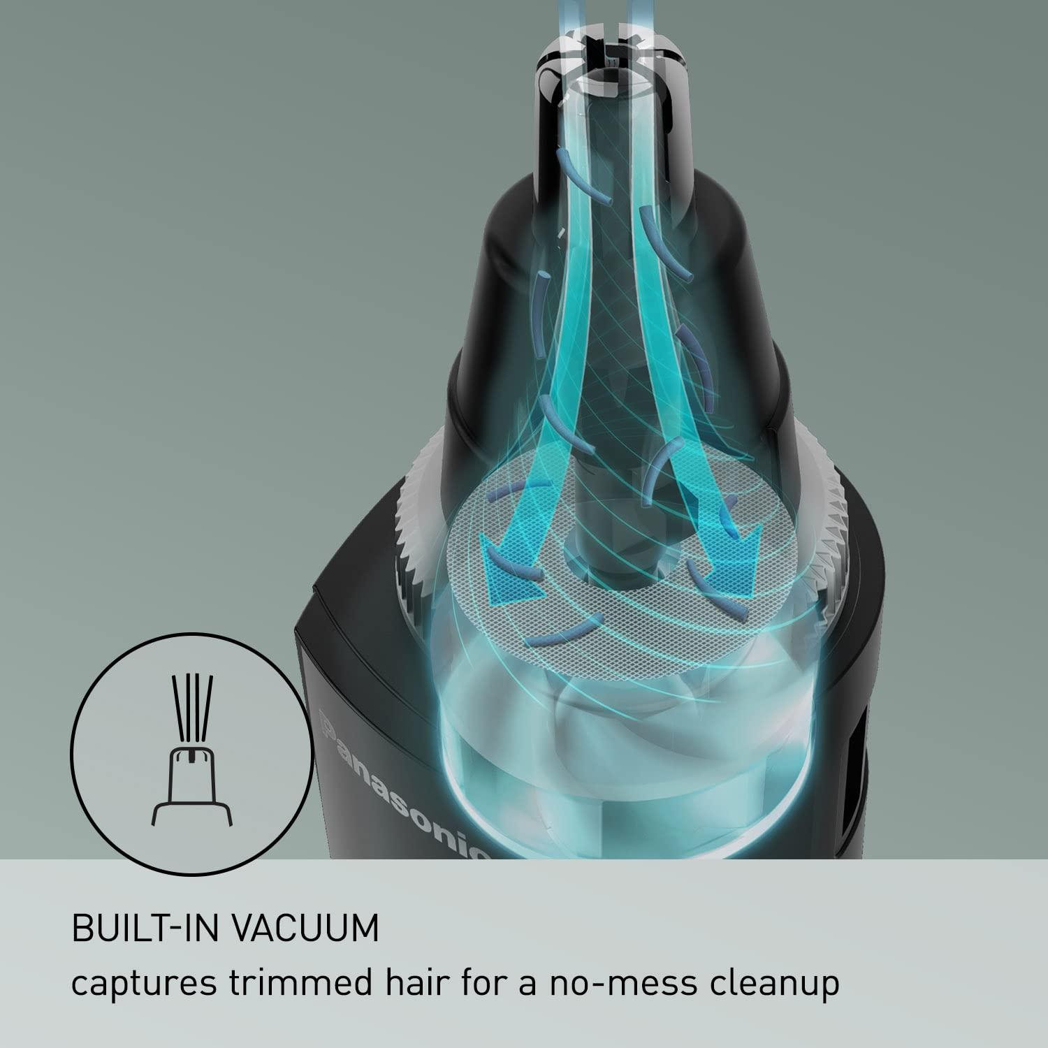 Panasonic Panasonic Ear and Nose Hair Trimmer for Men with Vacuum Cleaning System, Powerful Motor and Dual-Edge Blades for Smoother Cutting, Wet/Dry ER-GN70-K (Black)