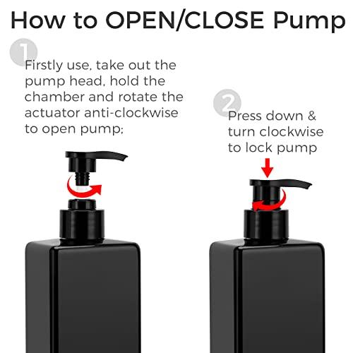 SUREAM Suream Shampoo and Conditioner Dispenser Set, 3Pack 16.9oz Bathroom Countertop Soap Bottle with 4PCS lables, Plastic Refillable Dispenser with Pump for Kitchen, Office, Travel, Resturant, Black