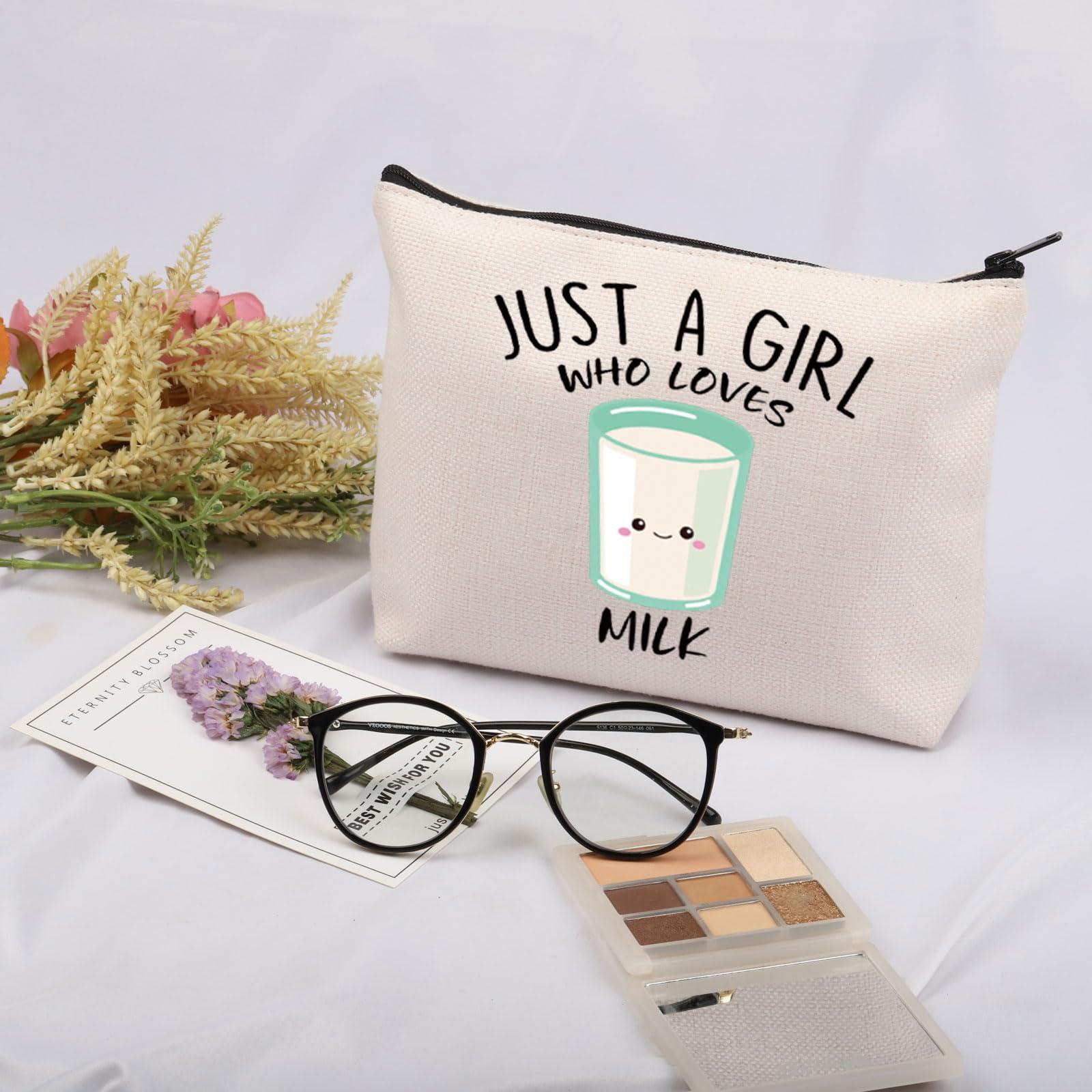 JNIAP Milk Gift Just A Girl Who Loves Milk Cosmetic Bag Cow Milker Gift (Who Loves Milk Bag)