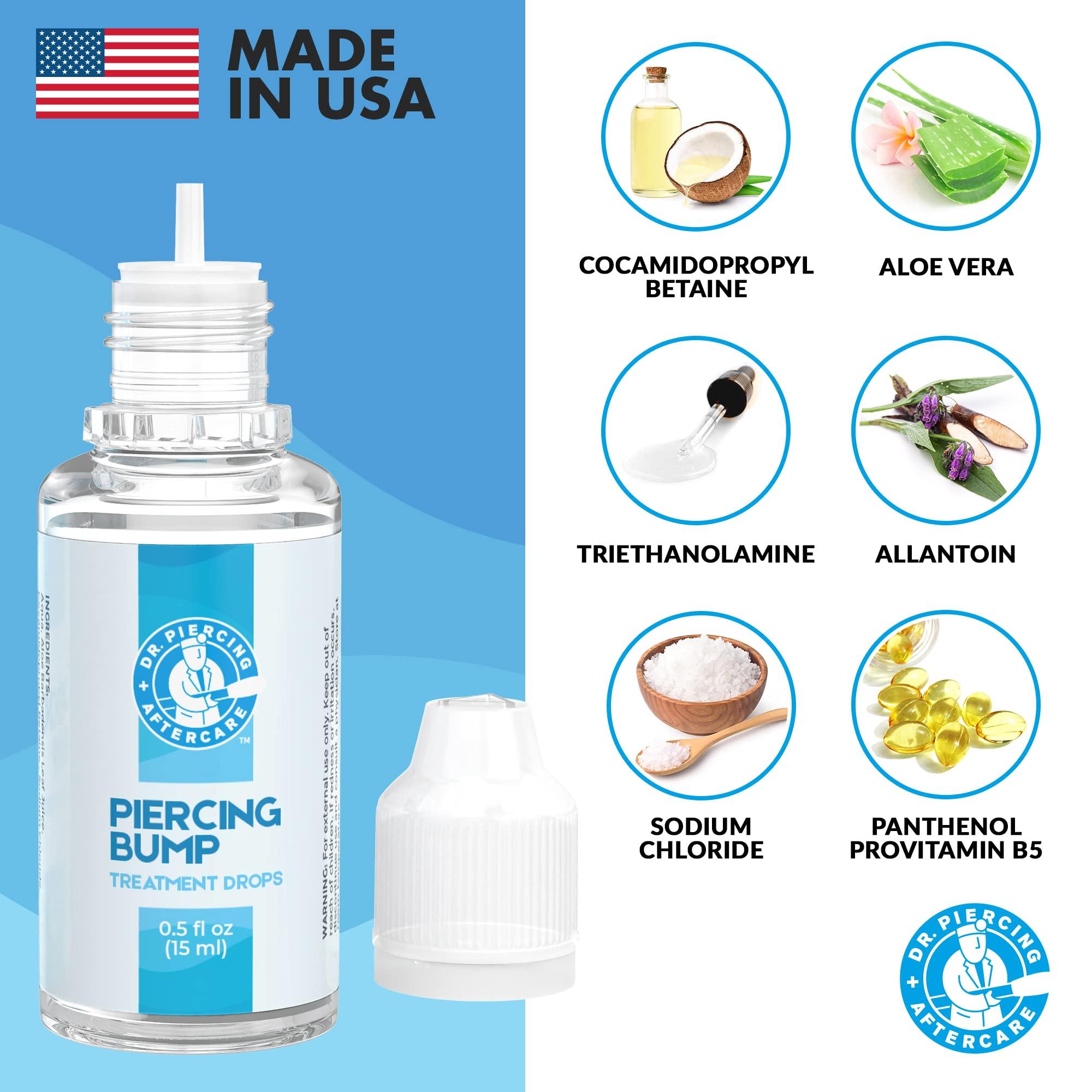 DR. PIERCING AFTERCARE Dr. Piercing Aftercare Keloid Drops Non-Greasy Saline Solution for Keloid Bump Removal for Piercings - Reduce Appearance of Nose Piercing Bump, Nose Ear Lip Belly (15 mL)