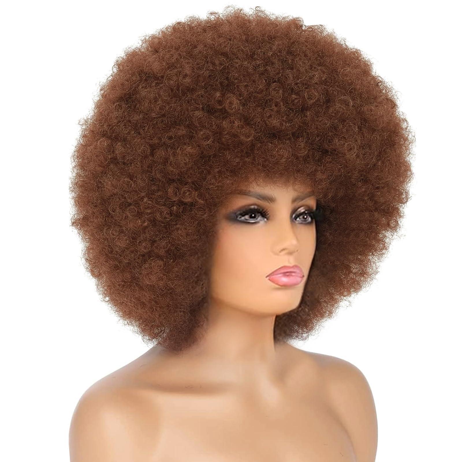 BEAUTIFA BEAUTIFA Afro Wig, Brown Afro Wig 70s for Women Curly Afro Wigs with Bangs Short Afro Curly 70s Wig Bouncy Soft Hair Synthetic Puff Big Afro Wig for Daily Party Use