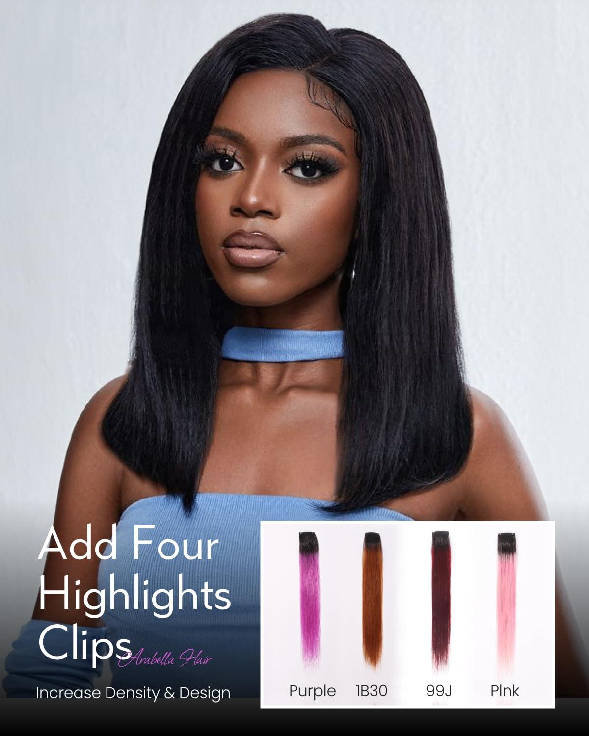 Arabella Arabella Hair 5x6 Glueless Wigs Human Hair and 4 Pcs 1B/30 Clip in Hair Extensions Pre Plucked Pre Cut 280% Density Glueless Wigs Human Hair Pre Plucked Bleached Knots Straight Wig Human Hair 18inch