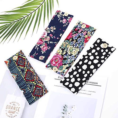 Bohend Bohend Boho Button Headbands Wide Women 4 Pack Flower Hair Bands for Nurse Cotton Stretchy Daily Use Yoga Hair Accessories for Women and Girls