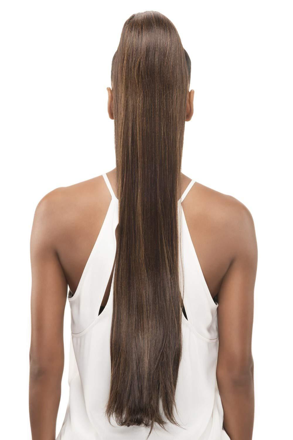 Vivica PB-181v Ponytail Color FS4/30 - Vivica Fox Wigs 31" Long Layered Straight Pocket Bun Feathered Tips Heat Friendly Synthetic Extension Drawstring Combs Bundle MaxWigs Hairloss Booklet