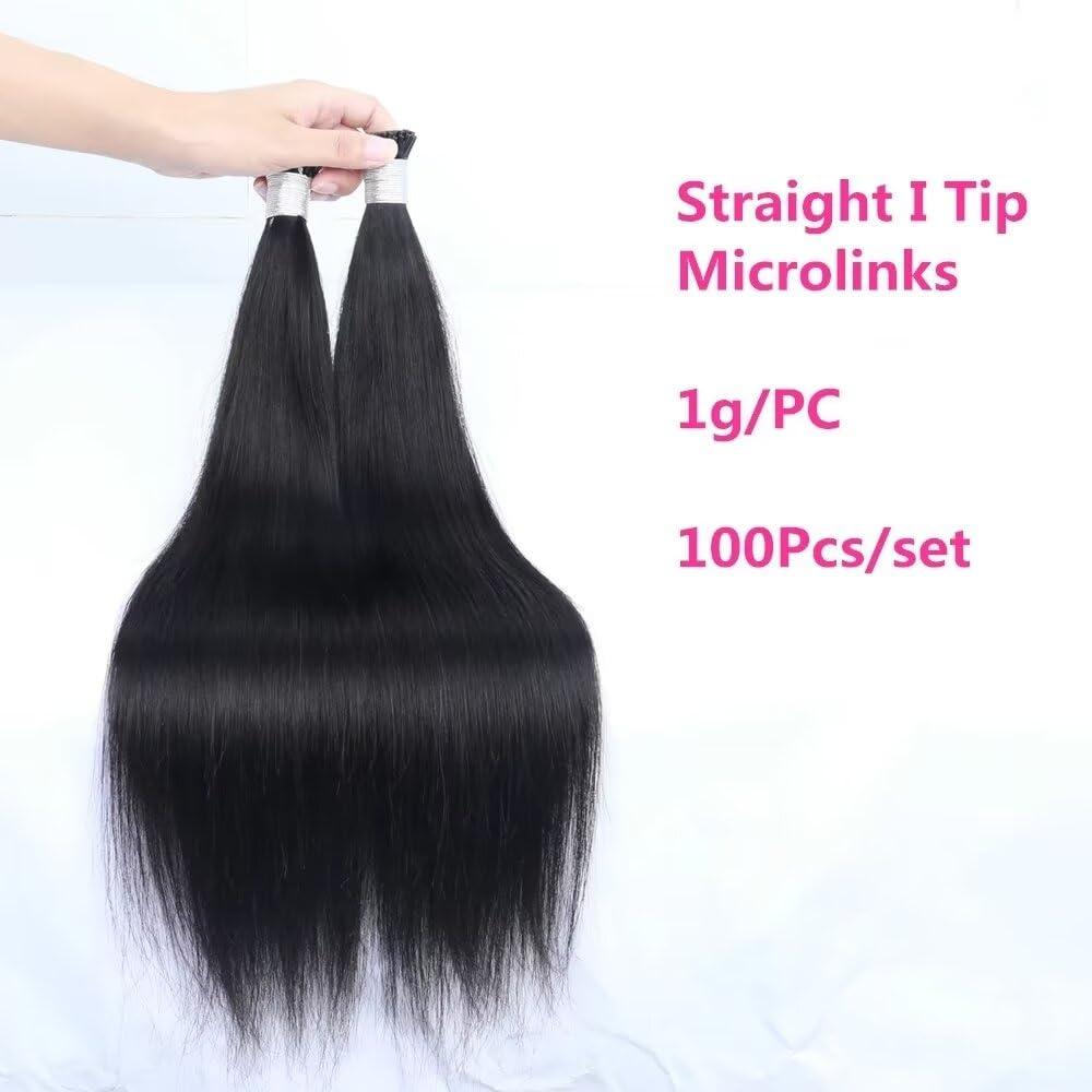 Beayhal I Tip Hair Extensions Human Hair 100g 100 Strands Straight Itip Extensions Pre Bonded Straight Stick Fusion Human Hair I Tip Extensions for Women 28Inch