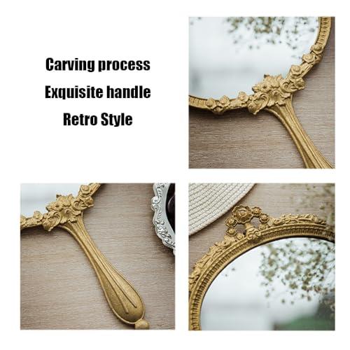 APLUSH APLUSH Gold Oval Vintage Hand Mirror, Wall Mirror Decorative Metal Mirror, Portable Handheld Mirror with Handle(A)