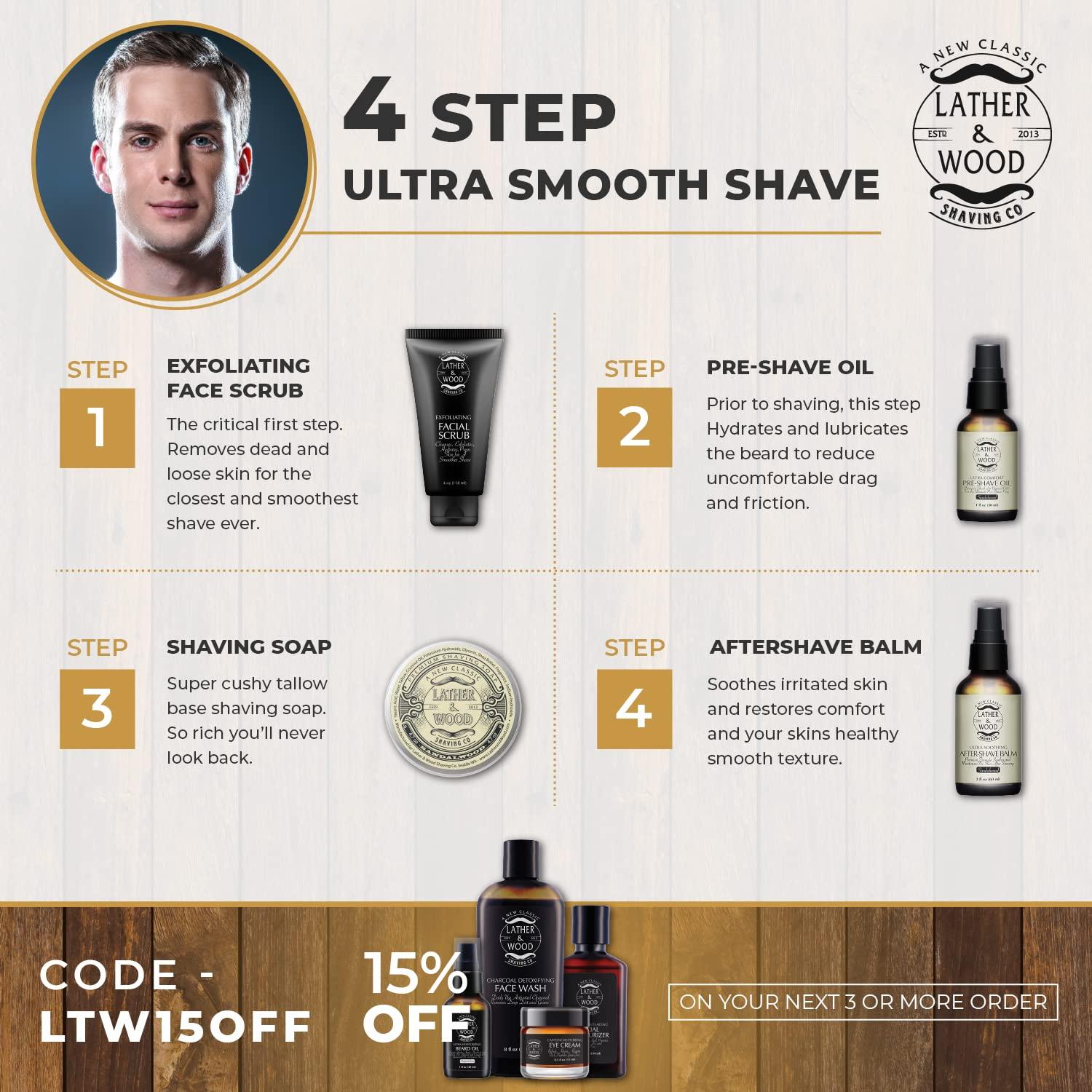 Lather & Wood Shaving Co Best Pre-Shave Oil, Sandalwood, Premium Shaving Oil for Effortless Smooth Irritation-free Shave. 1 Oz