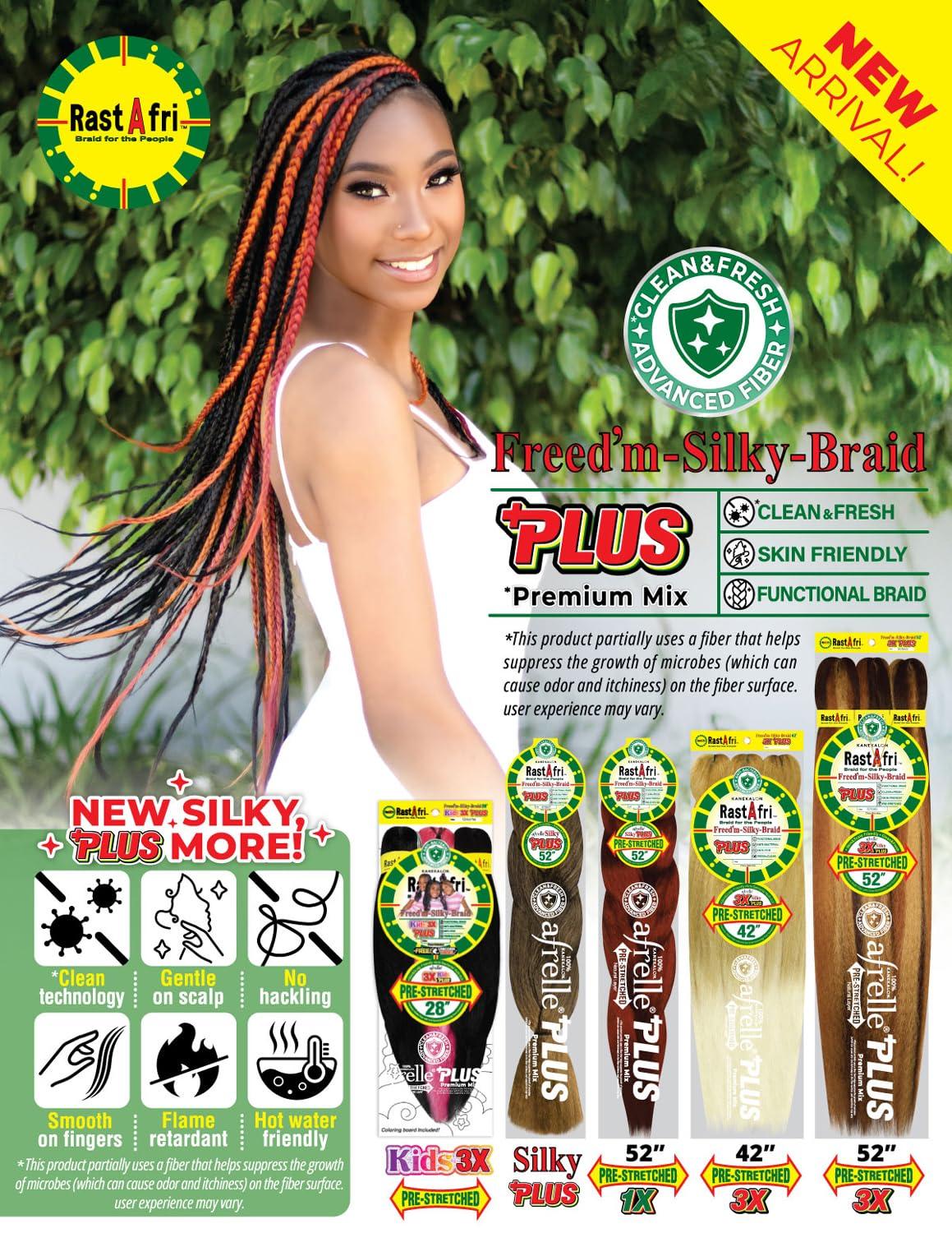 Rastafri RastAfri Pre-Stretched Silky Braiding Hair 3X with Bandana - 2 Packs (#1B)
