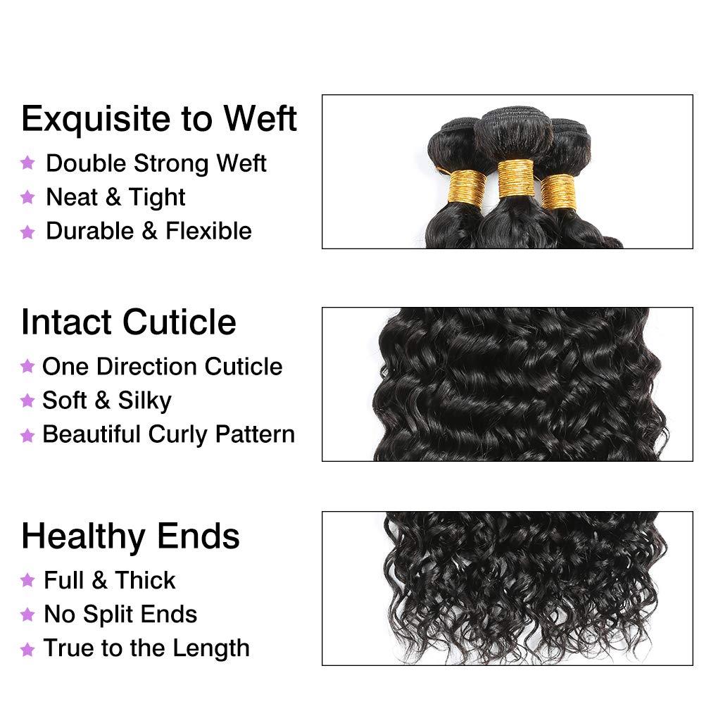 Genrein 8A Grade Curly Human Hair Bundles Brazilian Curly Virgin Human Hair Weave 3Bundles 100% Unprocessed Human Hair Extensions 16 18 20 inch Remy Human Hair Wefts Total 300g