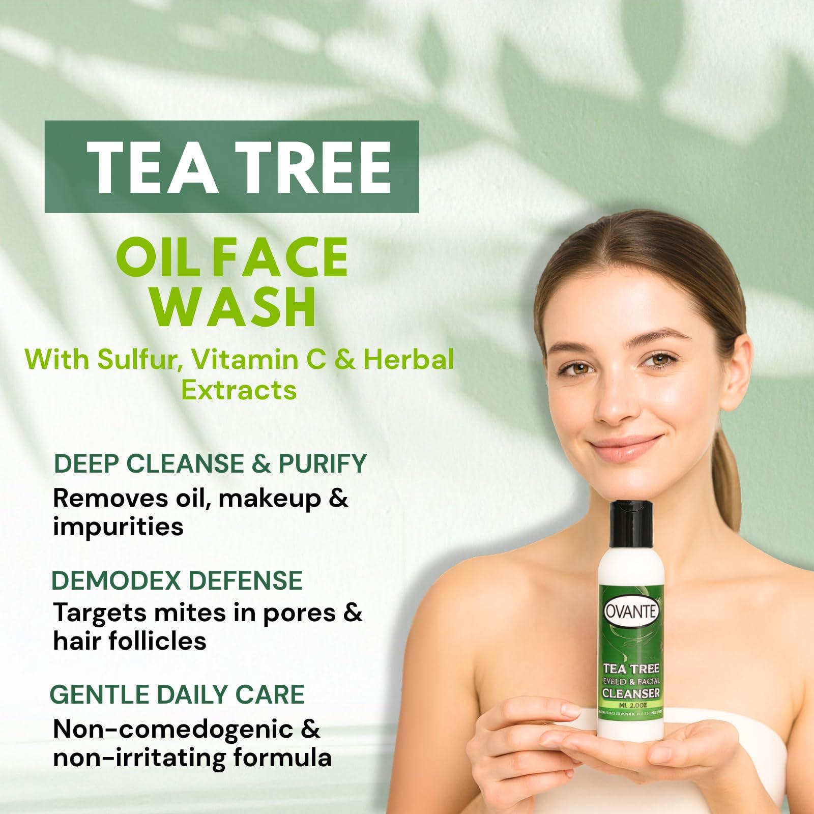 OVANTE OVANTE Tea Tree Oil Eyelid, Facial Cleanser Wash For Demodex Prone Skin 4.0 oz