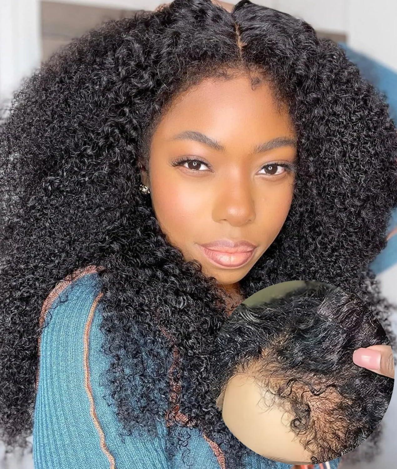 MENTOR MENTOR 4C Edges HD Lace Front Wig Kinky Curly Human Hair 13x4 Lace Frontal Kinkycurly Wigs with Kinky Edges Hairline Pre-Plucked 180% Density 18 inch