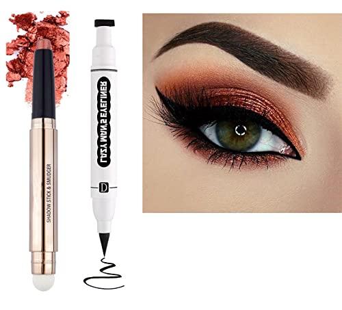 Daeuwiutr Copper Gold Eyeshadow Stick and Eyeliner Stamp Set,Creamy Shimmer Eyeshadow Pencil and Eyeliner Liquid liner, Eyeshadow Highlighter for High Impact, Multi-Dimensional Eye Makeup 2-Pack? 05#?