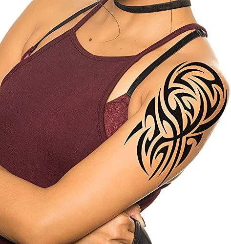 Tatodays Tatodays Temporary tattoo Hawaiian Maori shoulder stick on black Maori tribal body art sticker transfer for arms shoulder Aztec Polynesian Samoan for adult men and women luau fancy dressparty