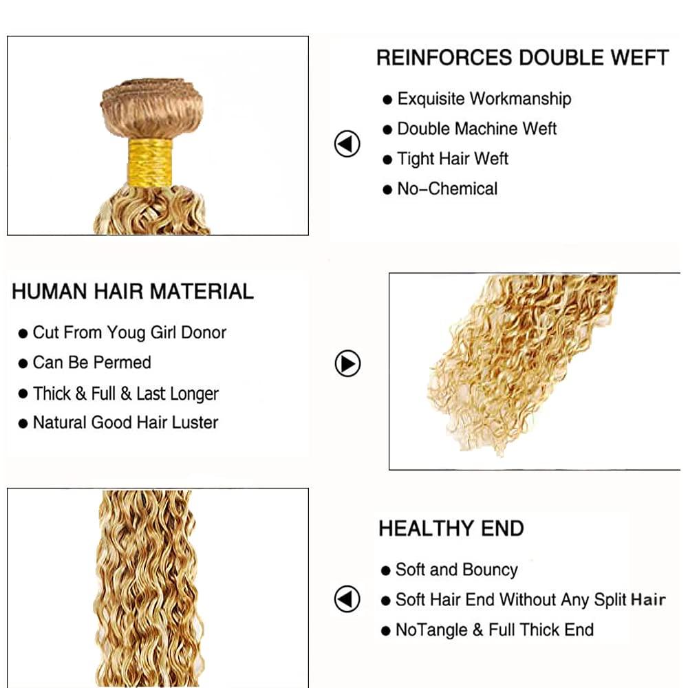 Fridnae 18 20 22 Inch P27/613 Bundles Ombre Kinky Curly Human Hair Bundles Highlight Blonde Bundles Human Hair Weave Two Tone #27 Honey Blonde Mixed Wuth #613 Blonde Bundles