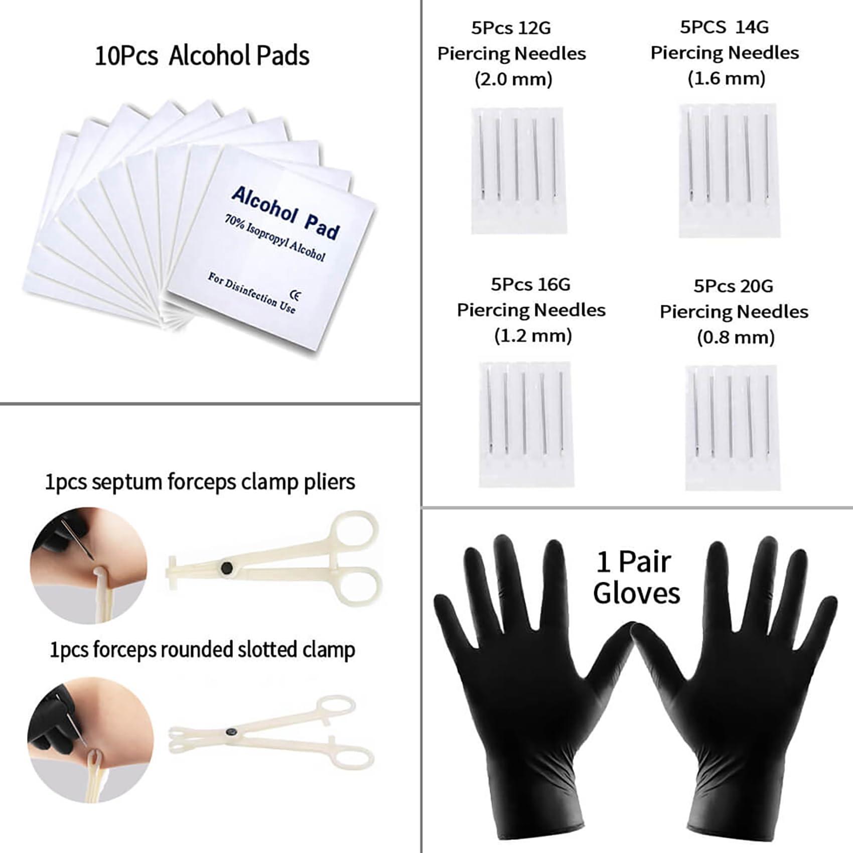 Tustrion 103PCS Piercing Kit for all Body Piercings Stainless Steel Piercing Jewelry with 12G 14G 16G 20G Piercing Needles and Tools for Nose Septum Belly Button Lip Ear Tongue Cartilage Eyebrow Tragus