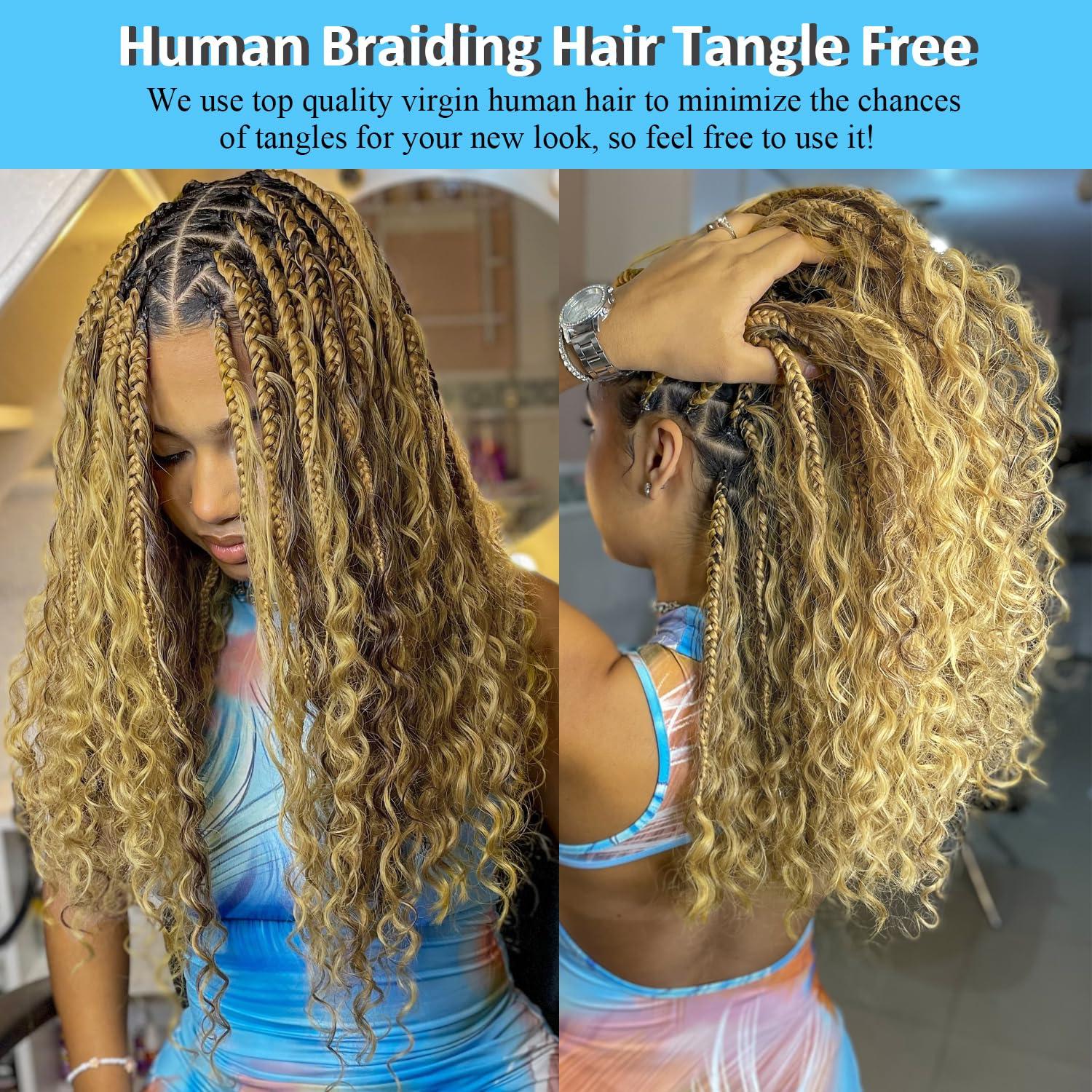 djd 27 Human Braiding Hair 22 Inch Honey Blonde Deep Wave Bulk Human Hair For Braiding Boho Braids 100g Human Braiding Hair Water Wave Blonde Human Hair for Braiding Micro Bohemian Braids