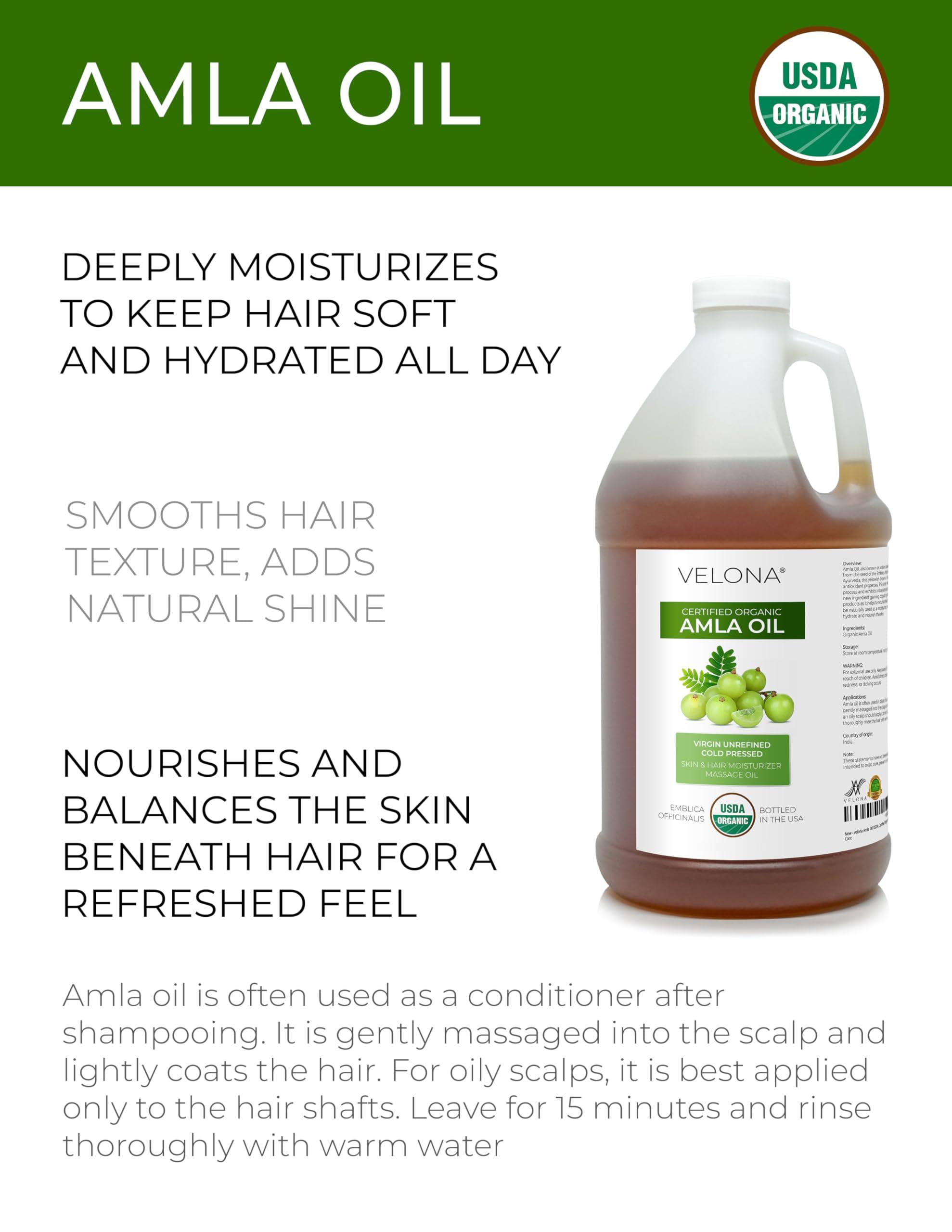 velona velona Amla Oil USDA Certified Organic - 64 oz | 100% Pure and Natural Carrier Oil | Extra Virgin, Unrefined, Cold Pressed