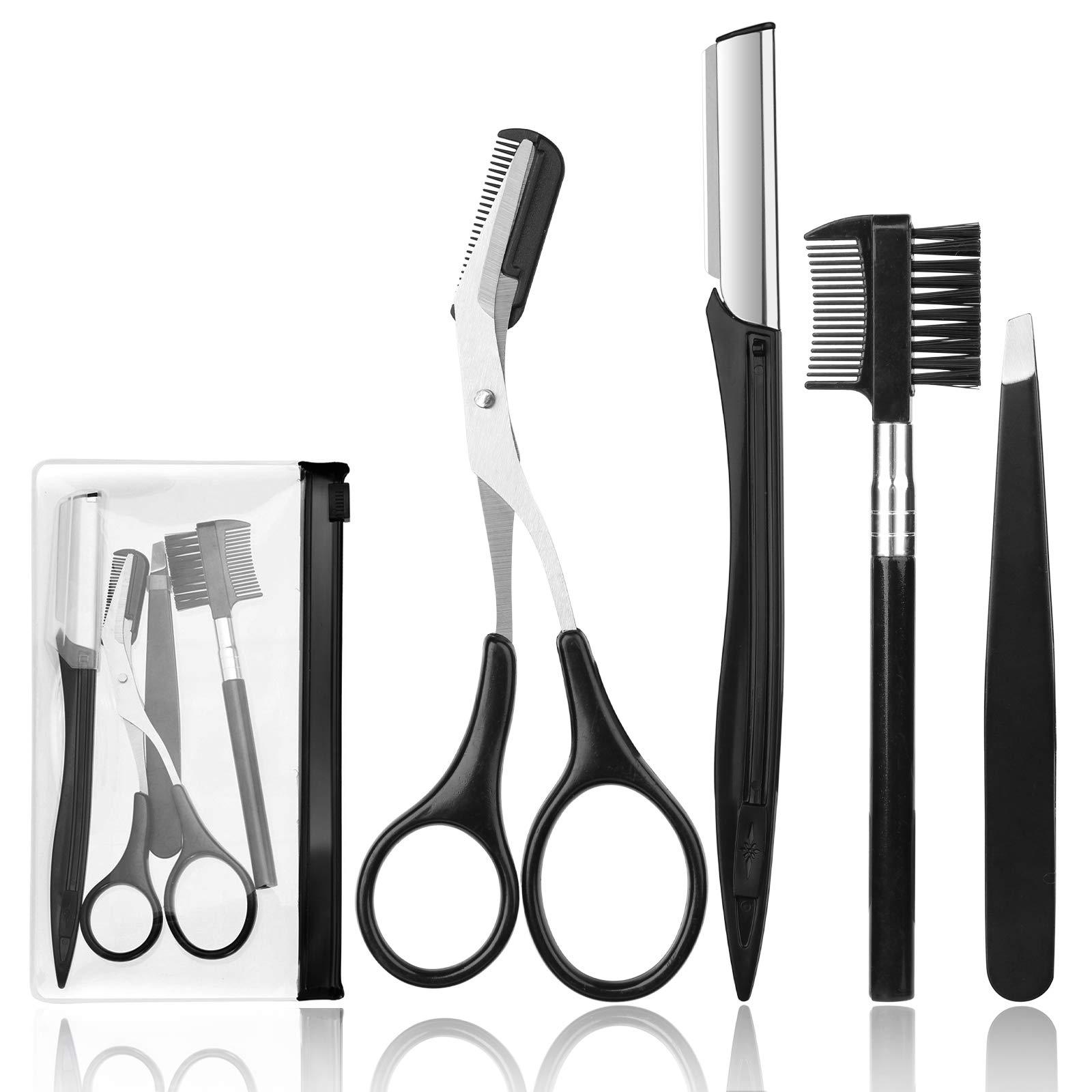 Mostfun 4 Pcs Eyebrow Trimming Kit Eyebrow Grooming Set with Tweezers Scissors Eyebrow Razor and Eyebrow Brush for Women and Men