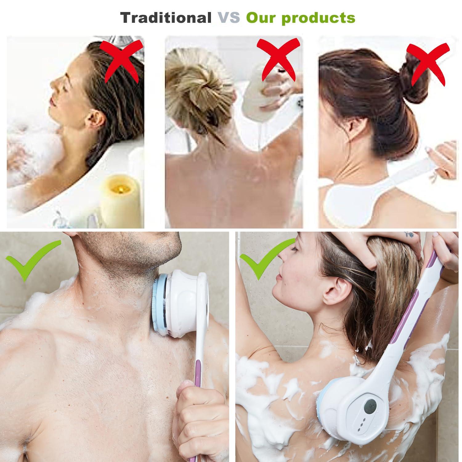 PeaMirmy Electric Body Brush,5 Attachments Brush Heads Electric SPA Brush Spin Scrubber for Shower Bathing Cleansing Wash Deep Cleaning with Silicone Rechargeable IPX7 Waterproof