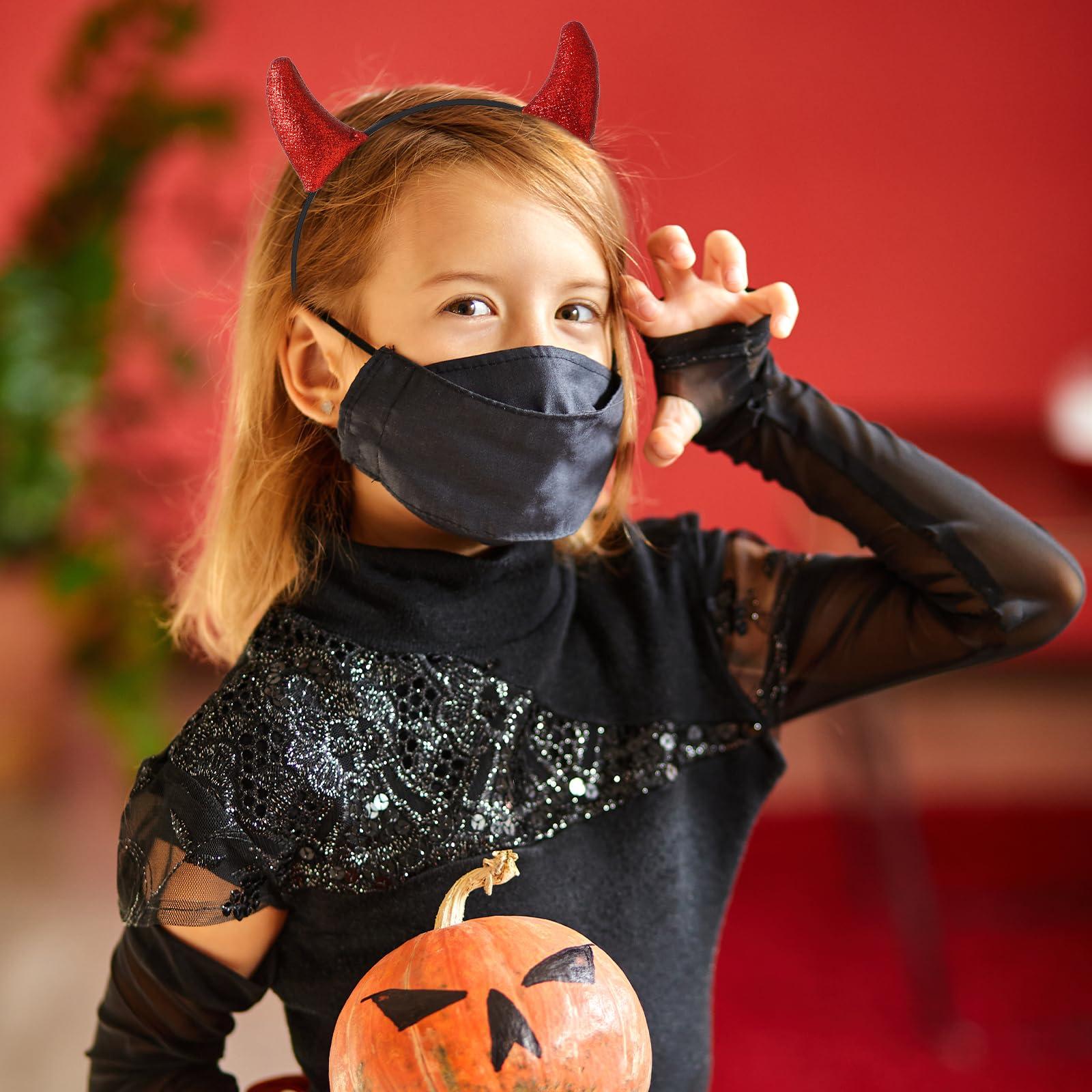 Teaaha Glitter Devil Horns Headband Red Halloween Devil Ears Headband Tiefling Horns Cosplay Costume Accessories for Women Men,Fancy Dress Cosplay and Demon Devil Themed Parties Hairband (Red)