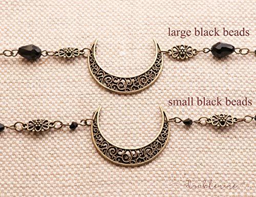 Doubnine DoubleNine Crescent Moon Drop Pendant Tassels Head Chain Black Beads Headband Retro Natural Stone Crystal Hair Accessories Headpiece for Women Bride Wedding (Black Small Beads)