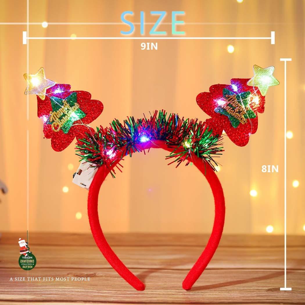 Metisee Metisee Light Up Christmas Headband Xmas Tree Hair Bands Star LED Glow Headbands Party Costume Hair Accessories for Women and Girls