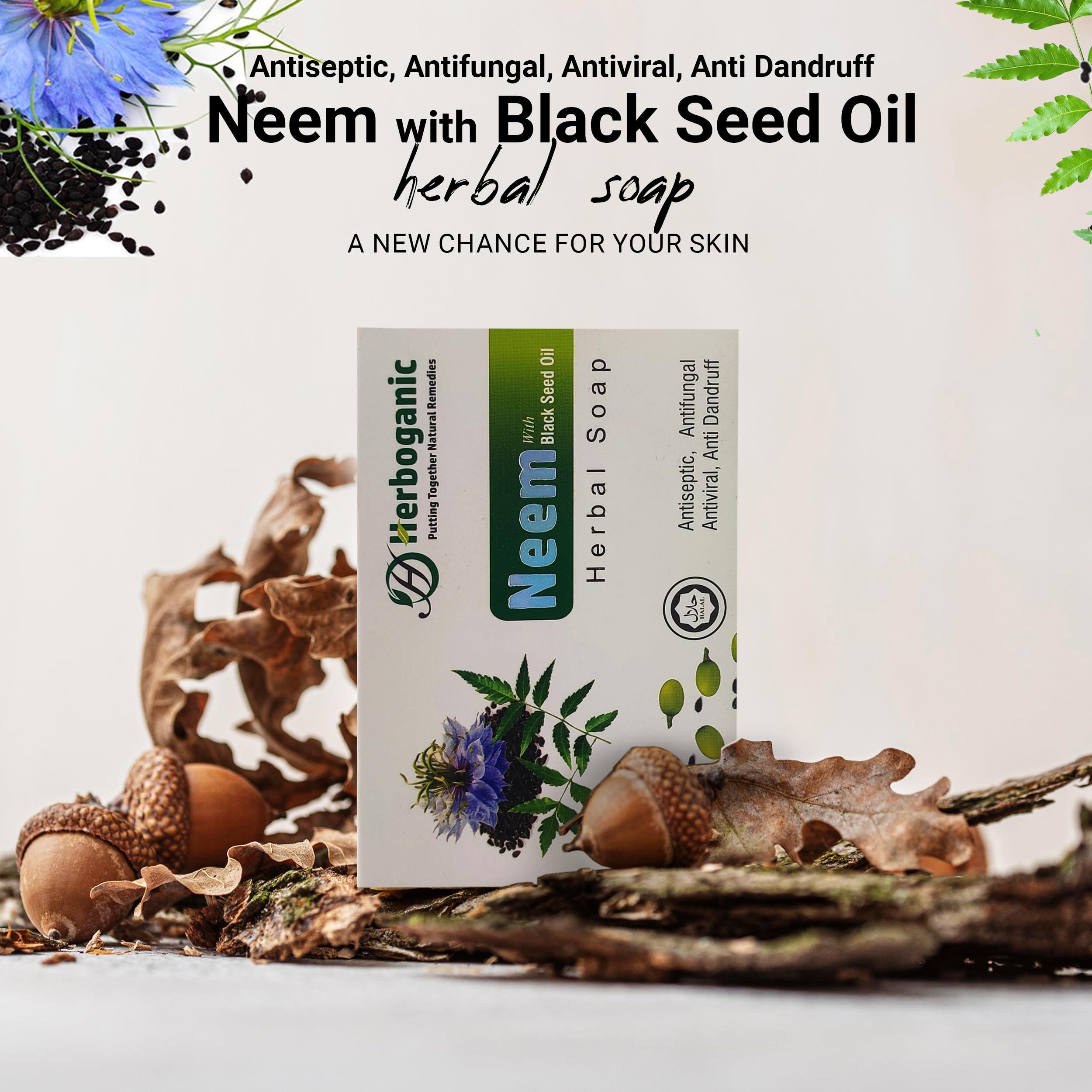 HERBOGANIC HERBOGANIC Neem and Black Seed Oil Herbal Soap | Natural Bar Soap for Face and Body | Purifying and Nourishing | Suitable for Men and Women| 5 Oz (Pack of 1)