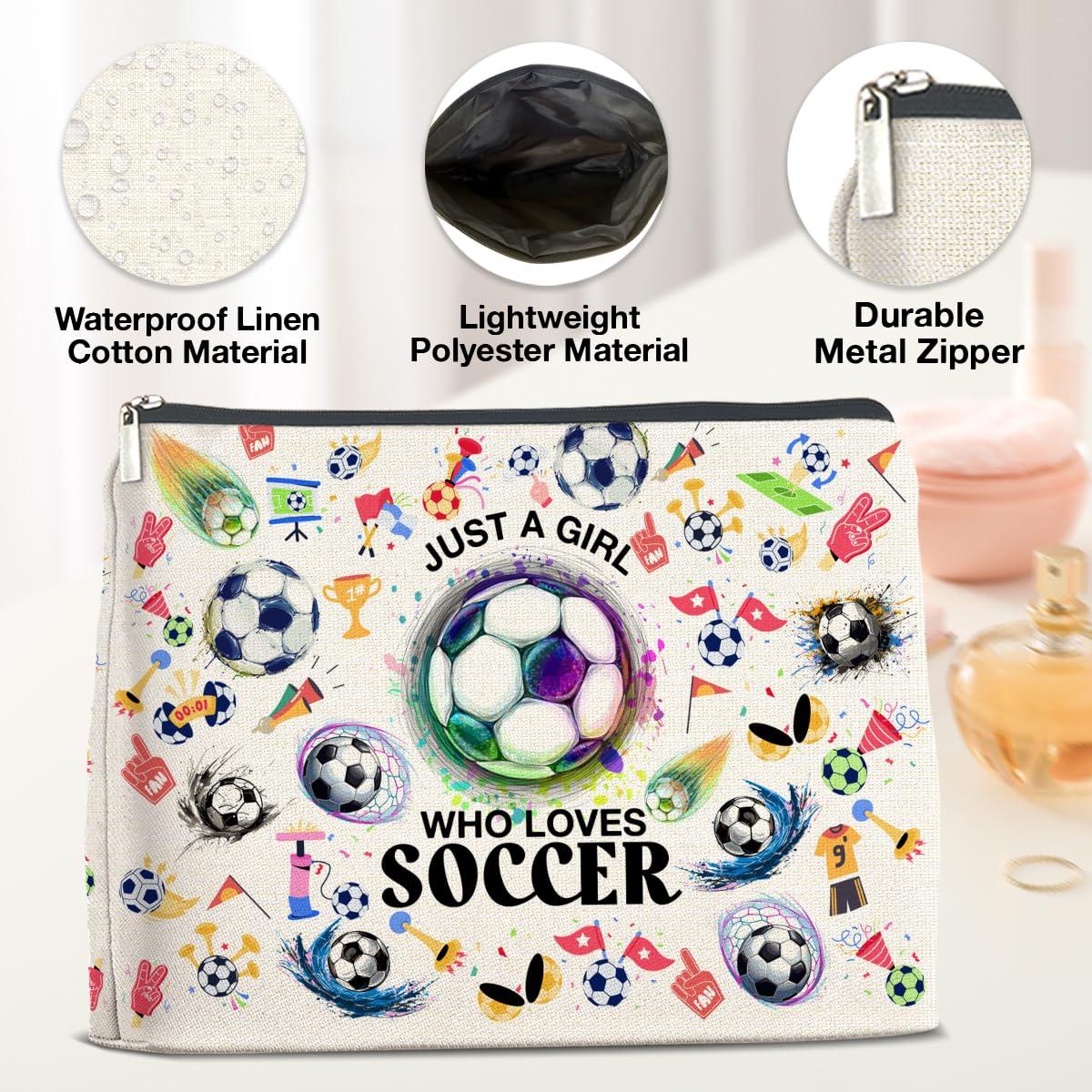 YeleY YeleY Soccer Lovers Gifts Makeup Bag Gift Soccer Gifts for Soccer Players Team Fans Just a Girl Who Loves Soccer Cosmetic Makeup Bag
