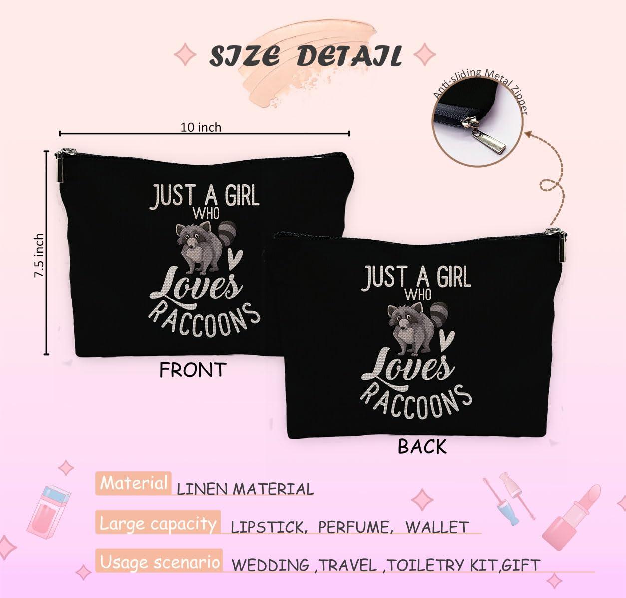 NEGIGA NEGIGA Raccoon Makeup Bag, Raccoon Gifts for Girls Raccoon Lovers Women, Cute Raccoon Gifts, Just a Girl Who Loves Raccoons Small Makeup Cosmetic Bag for Purse