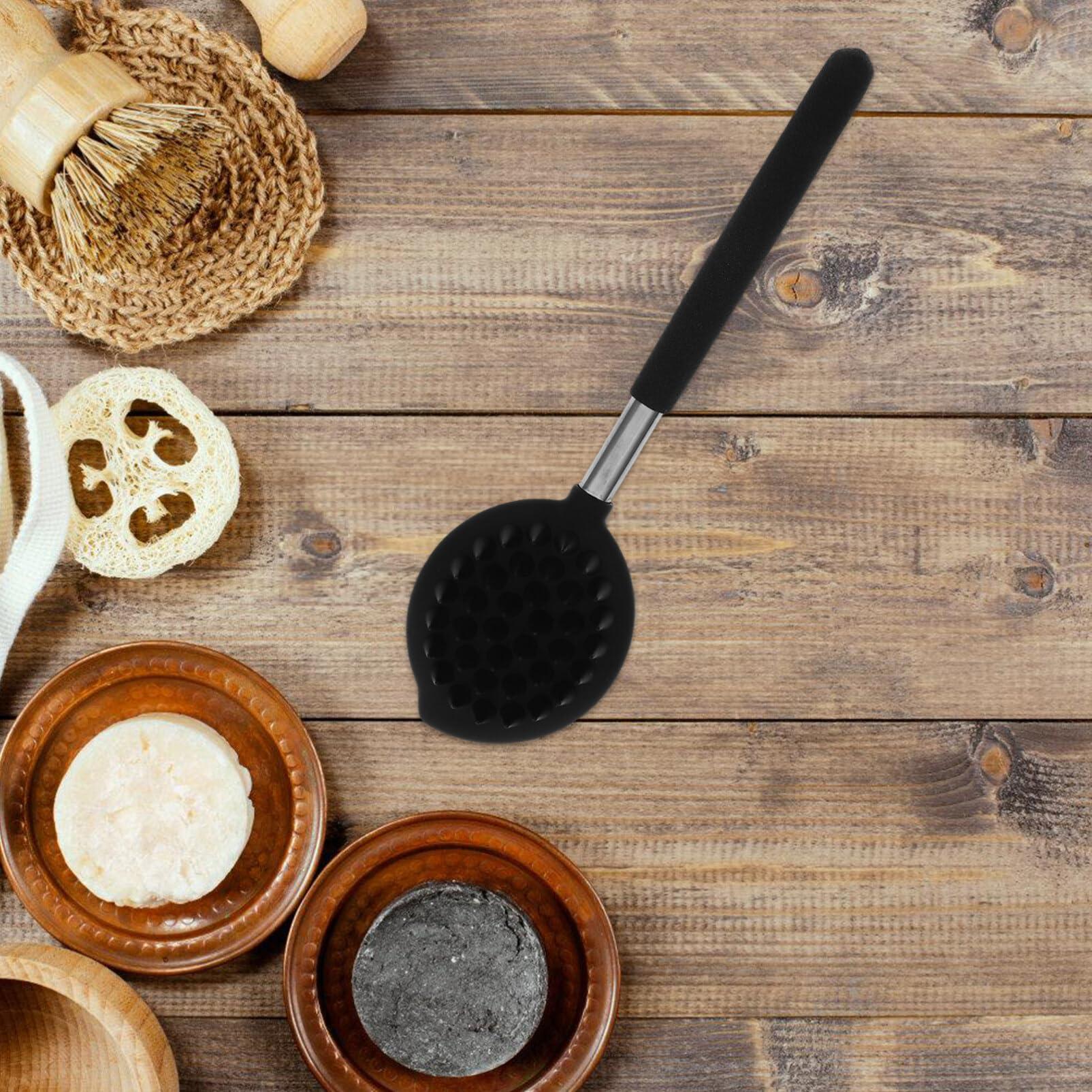 Beavorty Beavorty Exfoliating Body Scrubber Silicone Back Scrubber Retractable Long Handle Bath Body Brush Double Sided Shower Brush Body Exfoliator for Men Women Black Scrubber for Shower