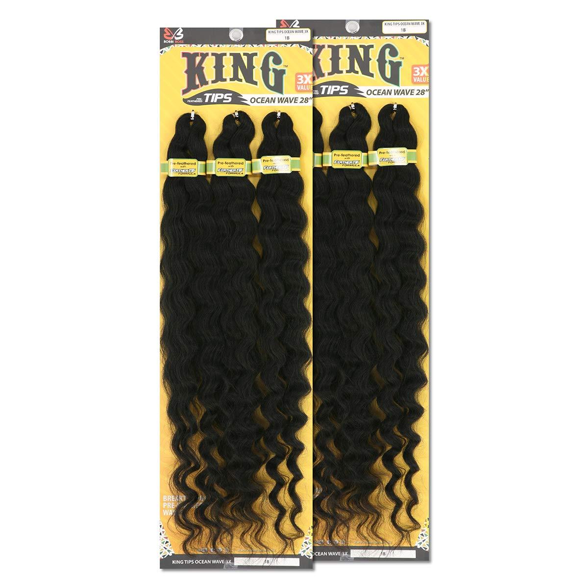 BOBBI BOSS [2PACKS DEAL] Bobbi Boss King 3X Value Pre-Feathered Ocean Wave 28\" Braid KINGTIPSOC28X3 with Gold Filigree Tube 3pcs (1B)