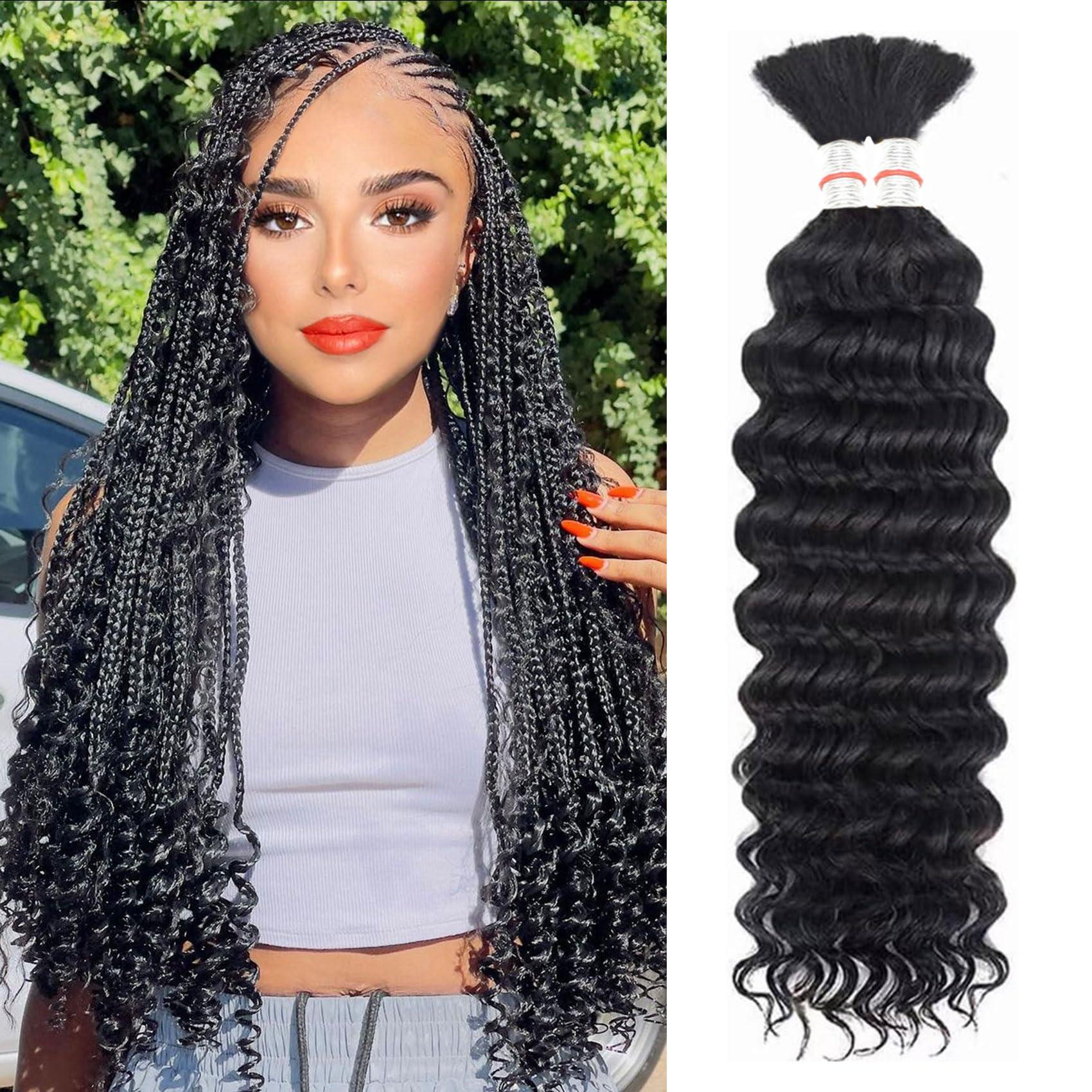 Forevermore Human Braiding Hair Deep Wave Bulk Human Hair For Braiding No Weft Wet And Wavy Human Hair Braiding Hair Extensions For Boho Braids 2 Bundles Per Pack 100g (22inch, Natural Black)