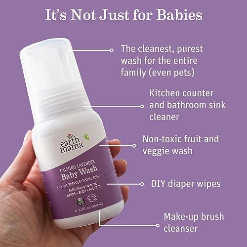 Earth Mama Earth Mama Calming Lavender Baby Wash Liquid Foaming Hand Soap, Organic All-Purpose Lavender Body Wash for Sensitive Skin, Castile Soap with Coconut Oil, Shea Butter, Calendula, & Aloe, 5.3 Fl Oz